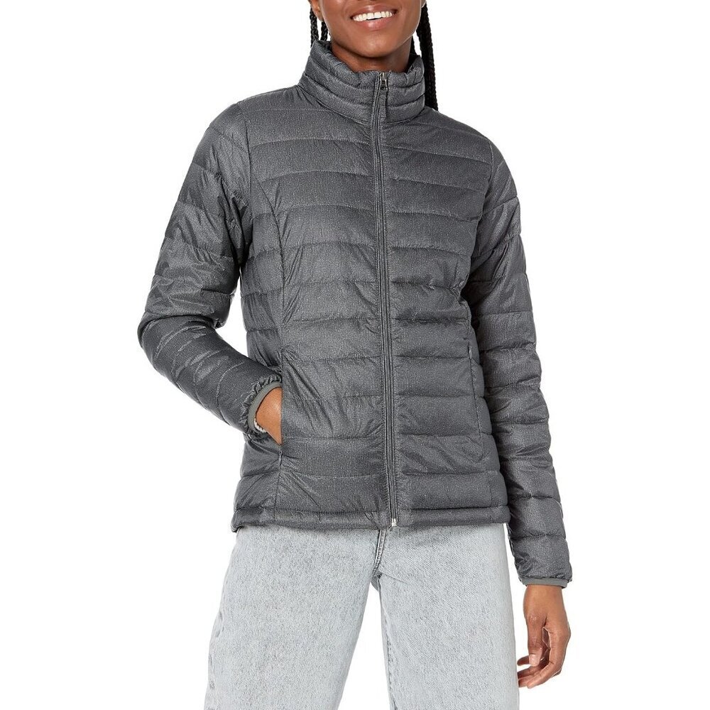 Women’s Gray 100% Nylon Lightweight Zip-Up Winter Quilted Puffer Jacket